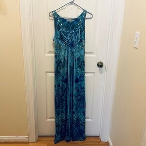 Unity World Wear Women’s Blue/Brown Print Maxi Sun Dress Size Small